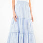 Blue Textured Striped Tiered Skirt