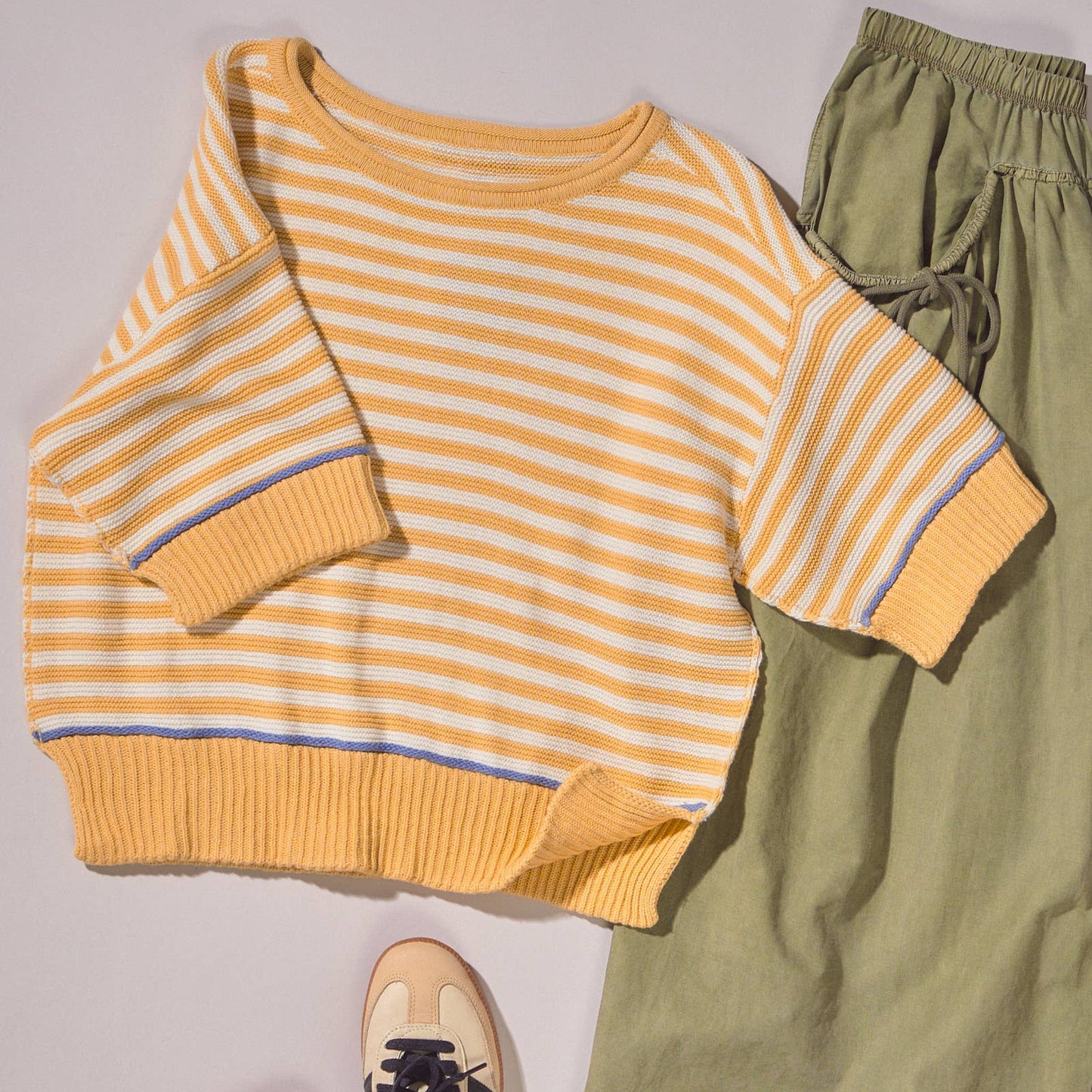 Yellow Striped Contrast Trim Sweater Tee