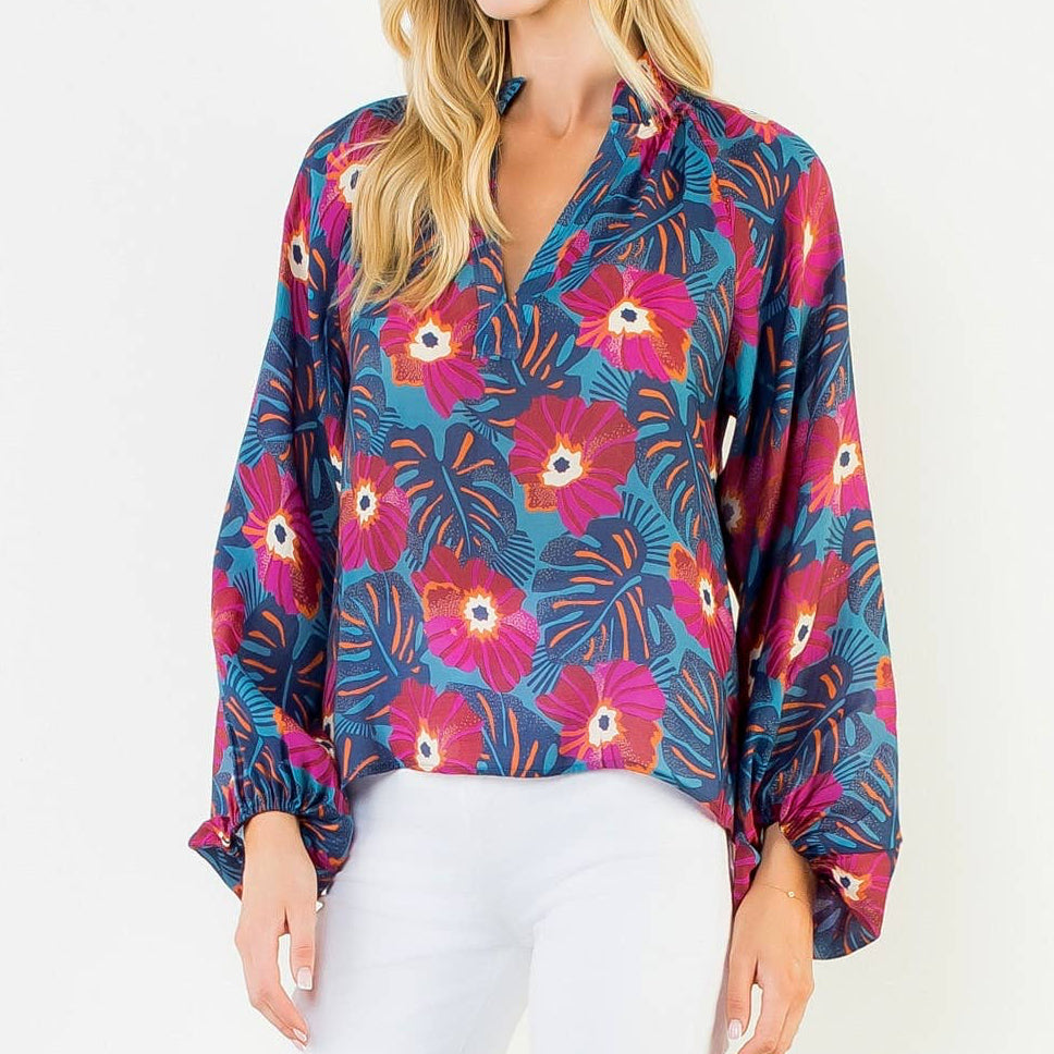 Long Sleeve Flowy Flower Top