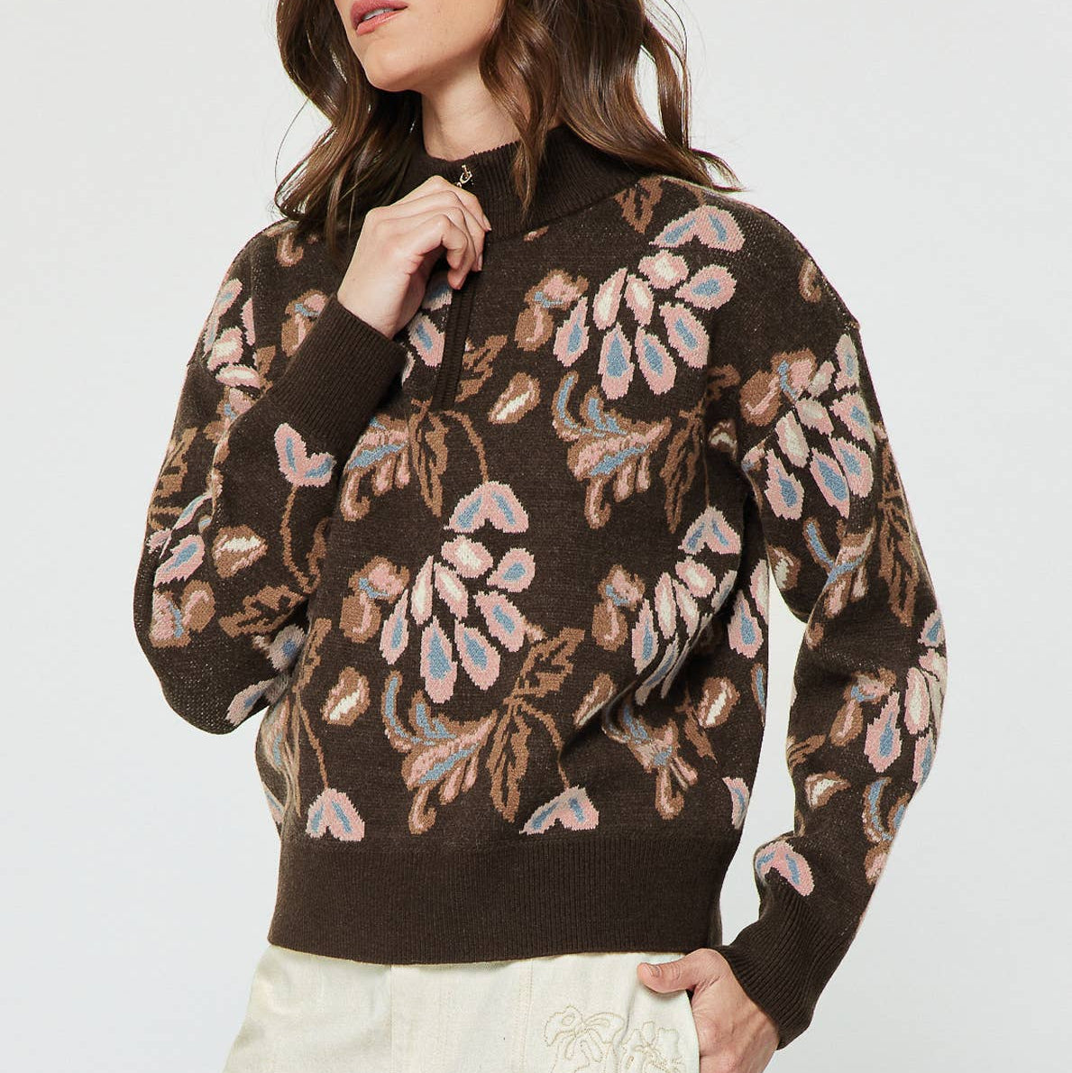 Pattern Jacquard Half Zip-up Sweater