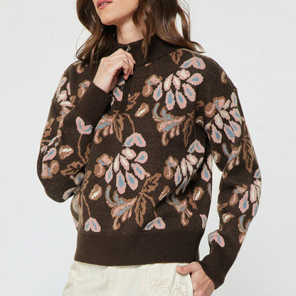 Pattern Jacquard Half Zip-up Sweater