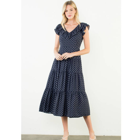 Flutter Sleeve Polka Dot Midi Dress