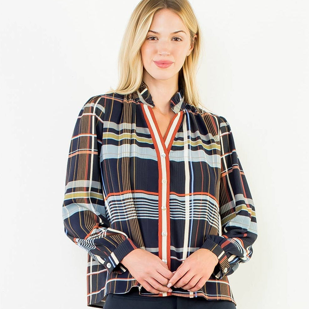 Plaid Long Sleeve Button Top