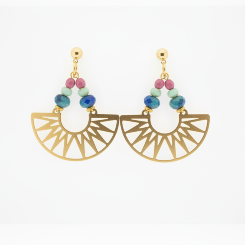 Gold Brass + Glass Statement Unique Earrings