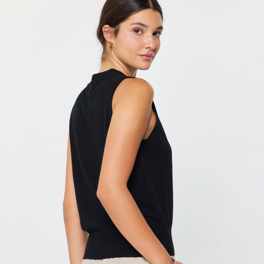 Black Sleeveless Henley Knit Vest