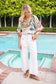 Tassel Front and Fringe Wide Sleeve Floral Top: Green