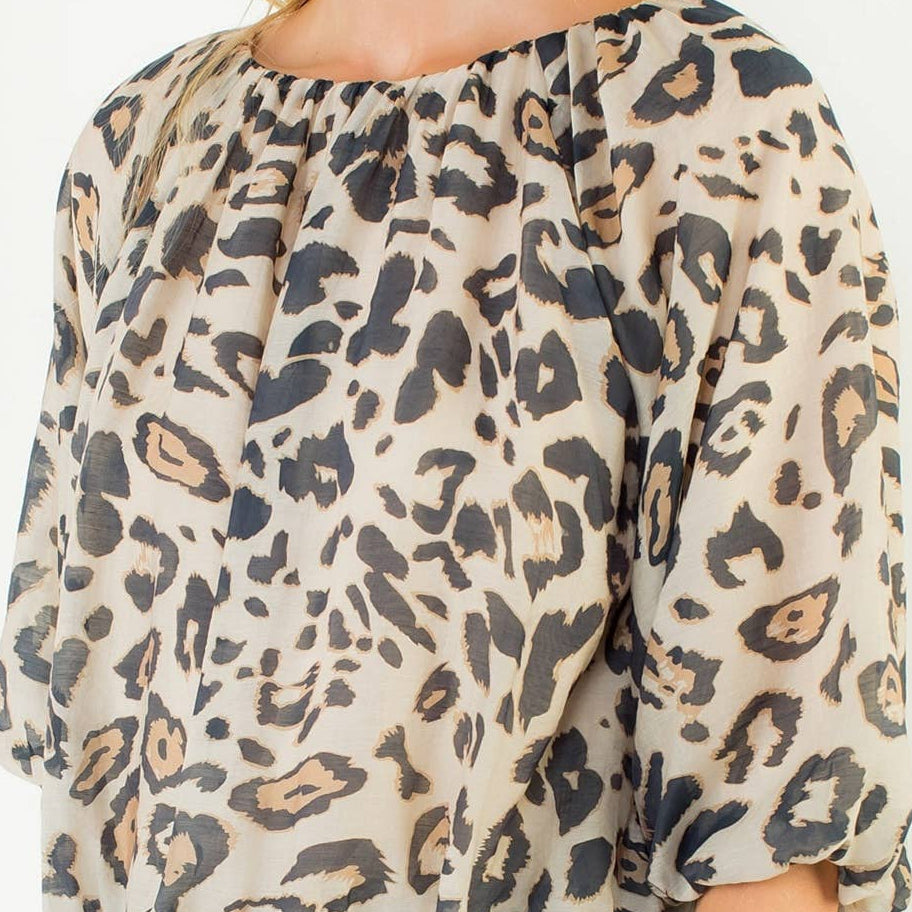 Animal Print Puff Sleeve Top