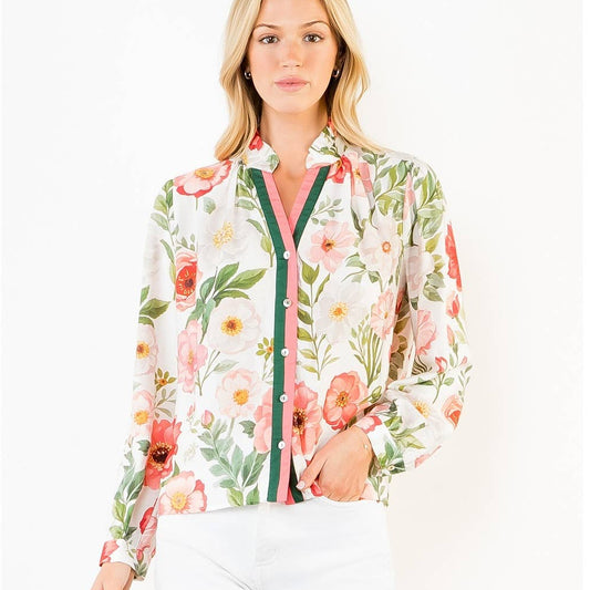 Button Front Top With Floral Print