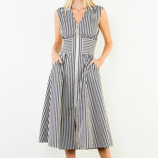Sleeveless Vertical Striped Zippered Dress