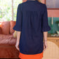 Navy Tassle V-Neck Embroidery Detailed Shift Dress