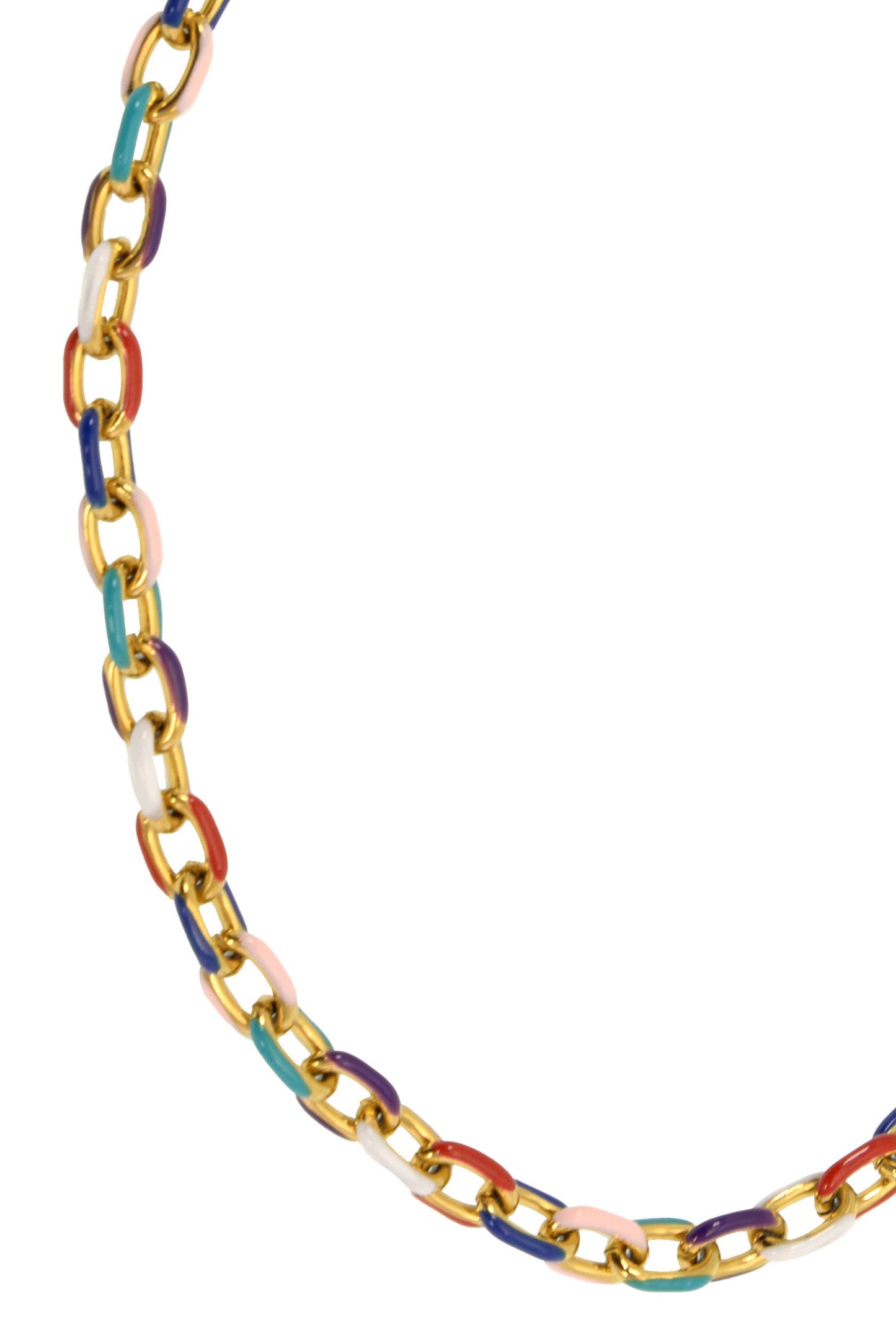 16+ Multi Enamel Cable Chain Water Resistant Necklace: 345-42NG Gold