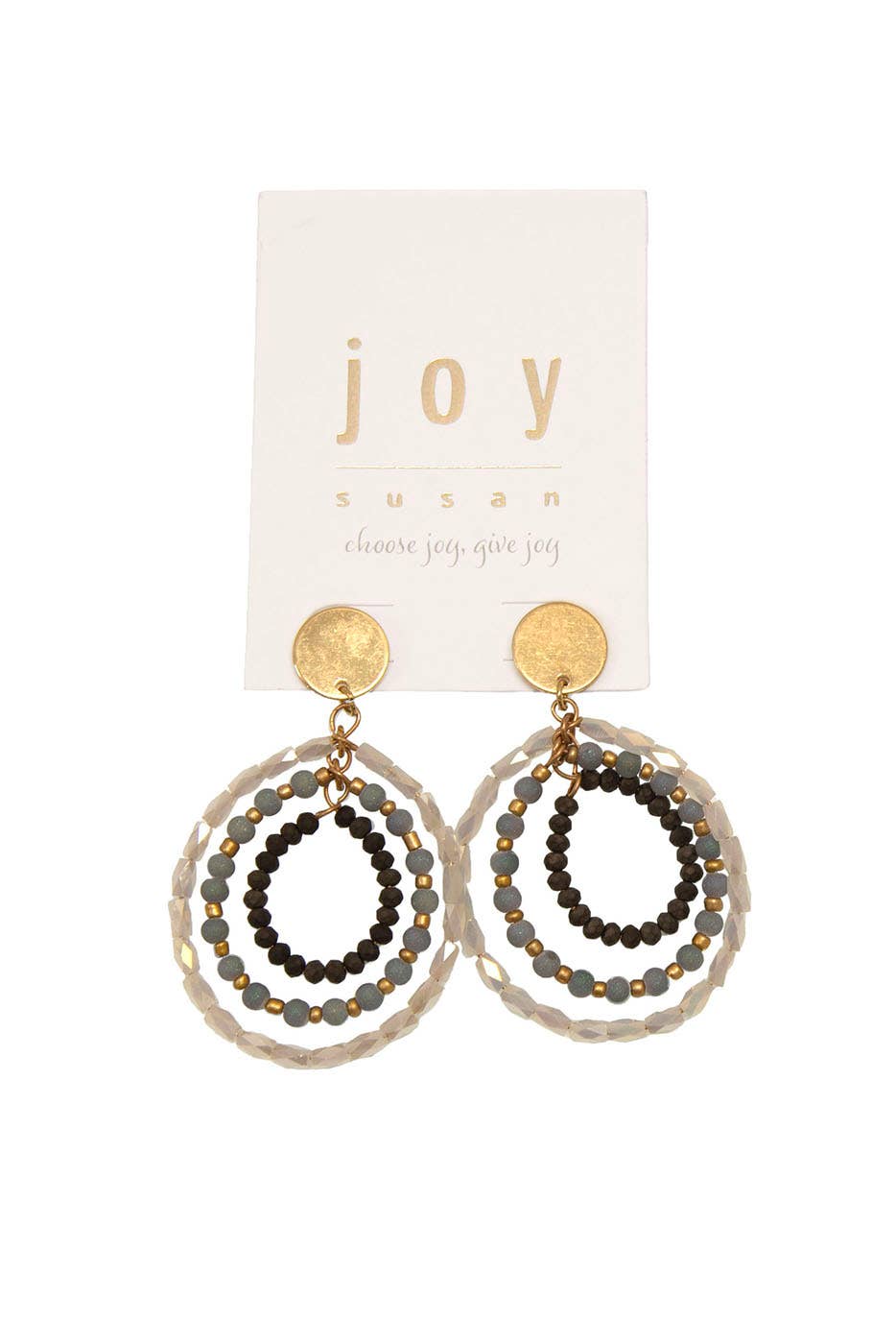 Ivory and Black Neutral Beaded Loop Post Earrings
