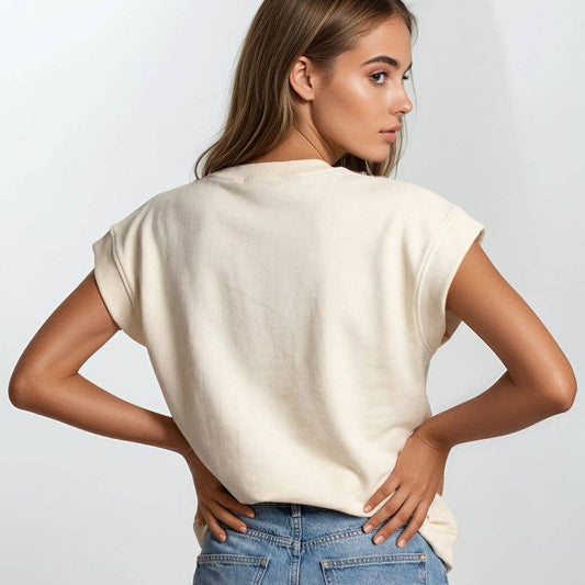 Floral Embroidery Print & Terry Mix Muscle Top - Butter