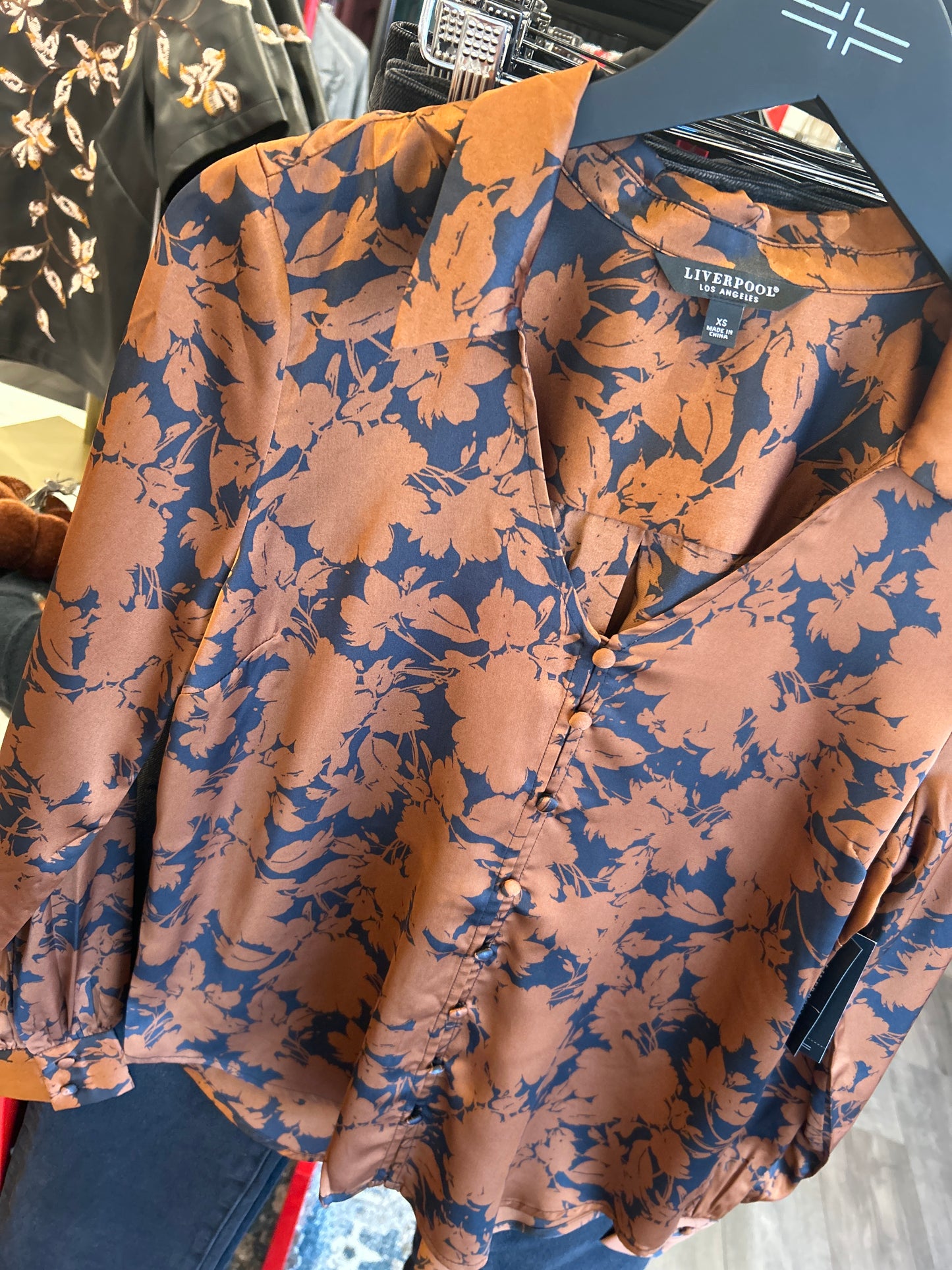 Long Sleeve Button Front Woven Blouse
