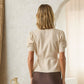 Ribbed Short Sleeve Cardigan with Gold Buttons
