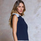 Navy Bow Shoulder Sleeveless Top