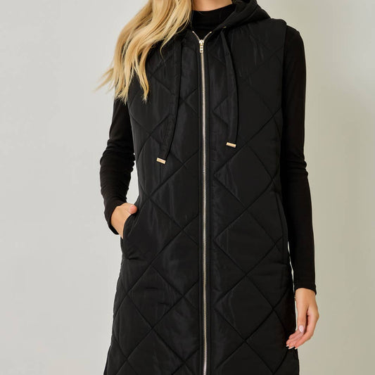 Quilted Puffer Long Hoodie Vest