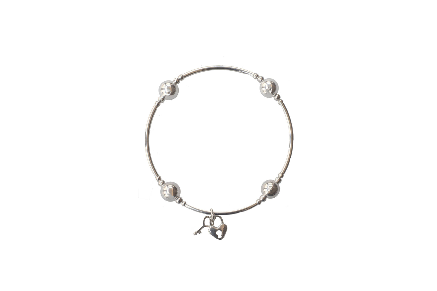 Charmed Sterling Silver & Lock & Key 8mm Blessing Bracelet