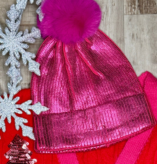 Metallic Coated Pom Beanie