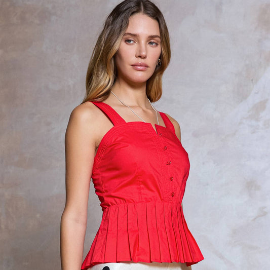 Red Sleeveless Embroidered Peplum Top