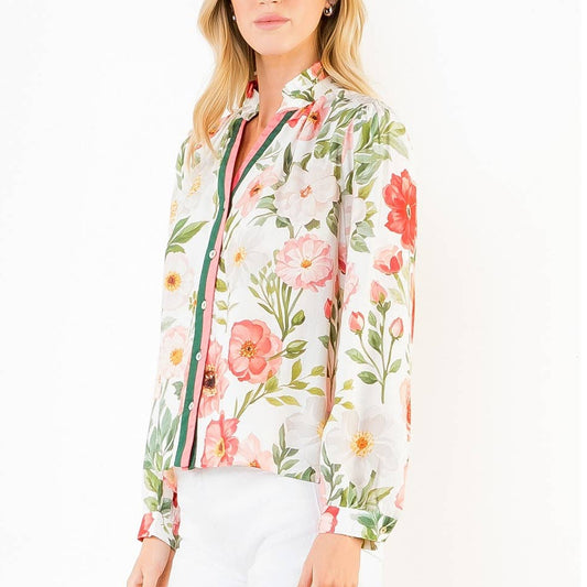 Button Front Top With Floral Print