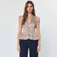 Printed Pleated Peplum V-neck Blouse
