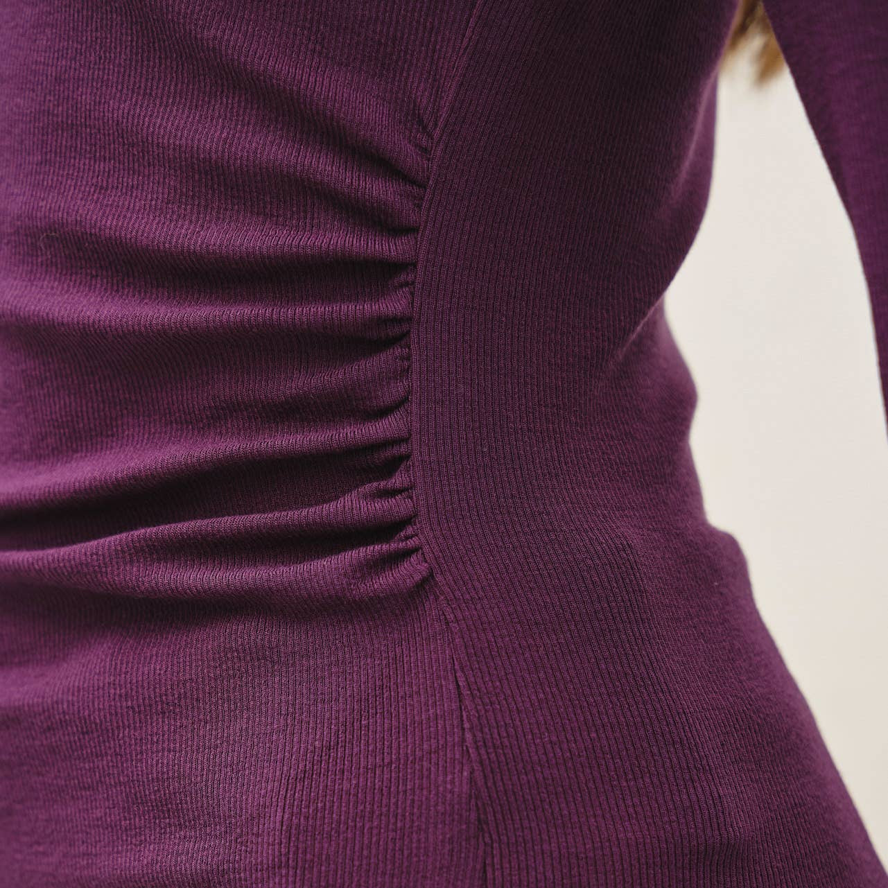 Modal Ribbed Boat Neck Shirred Waist Top
