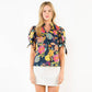 Short Sleeve Navy Floral Pattern V-Neck Top