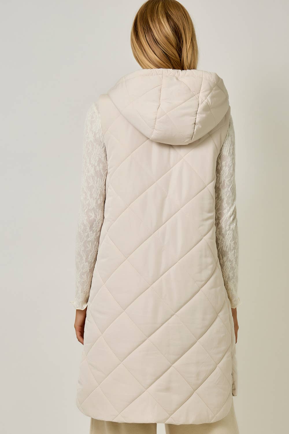 Quilted Puffer Long Hoodie Vest