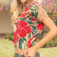 Collared V-Neck Over Shoulder Floral Print Knit Top