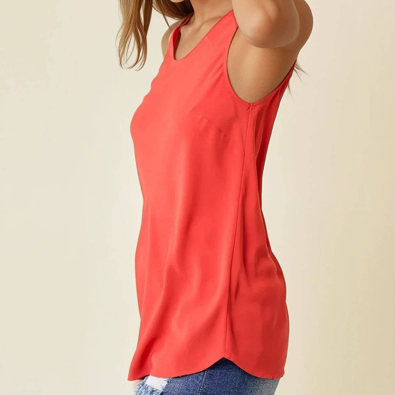 Sleeveless Scoop Neck Bias Woven Top