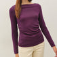 Modal Ribbed Boat Neck Shirred Waist Top