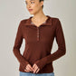 High Neck Striped Henley Top
