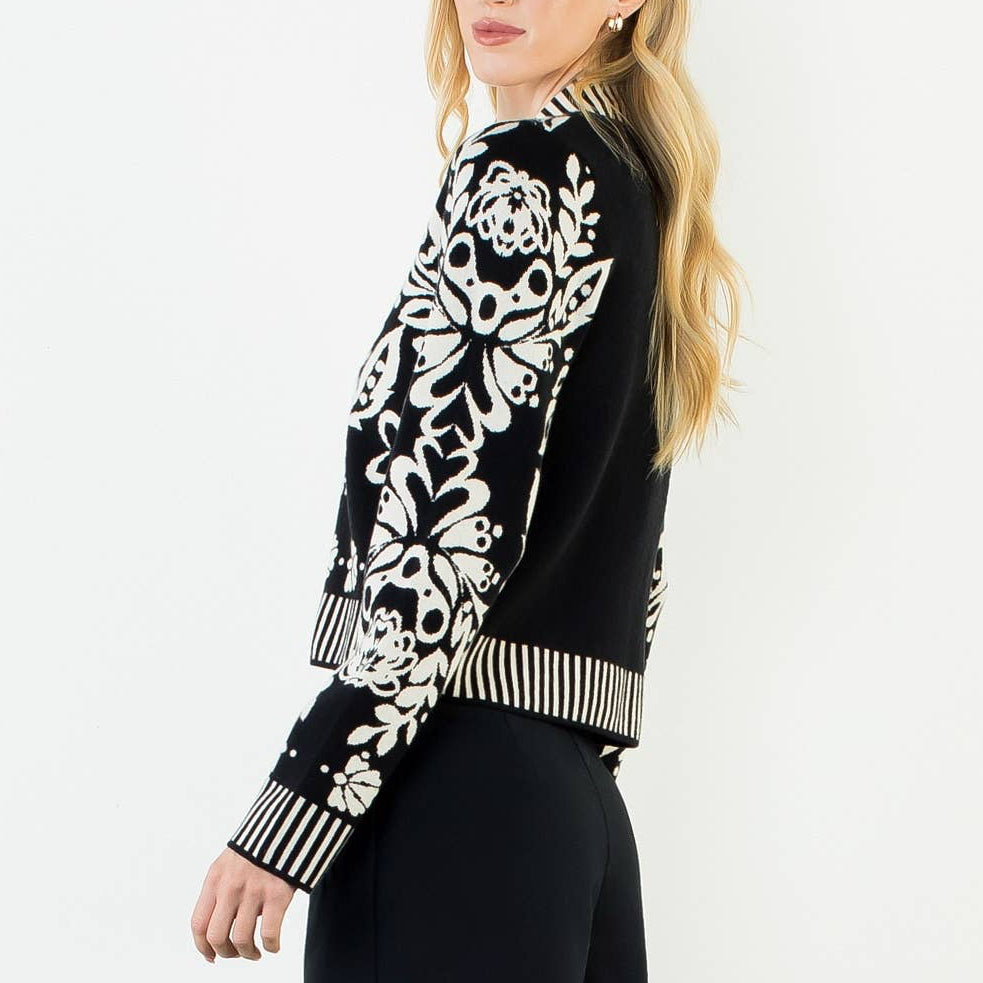 Floral V-Neck Cardigan With Gold Buttons