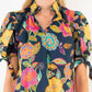 Short Sleeve Navy Floral Pattern V-Neck Top