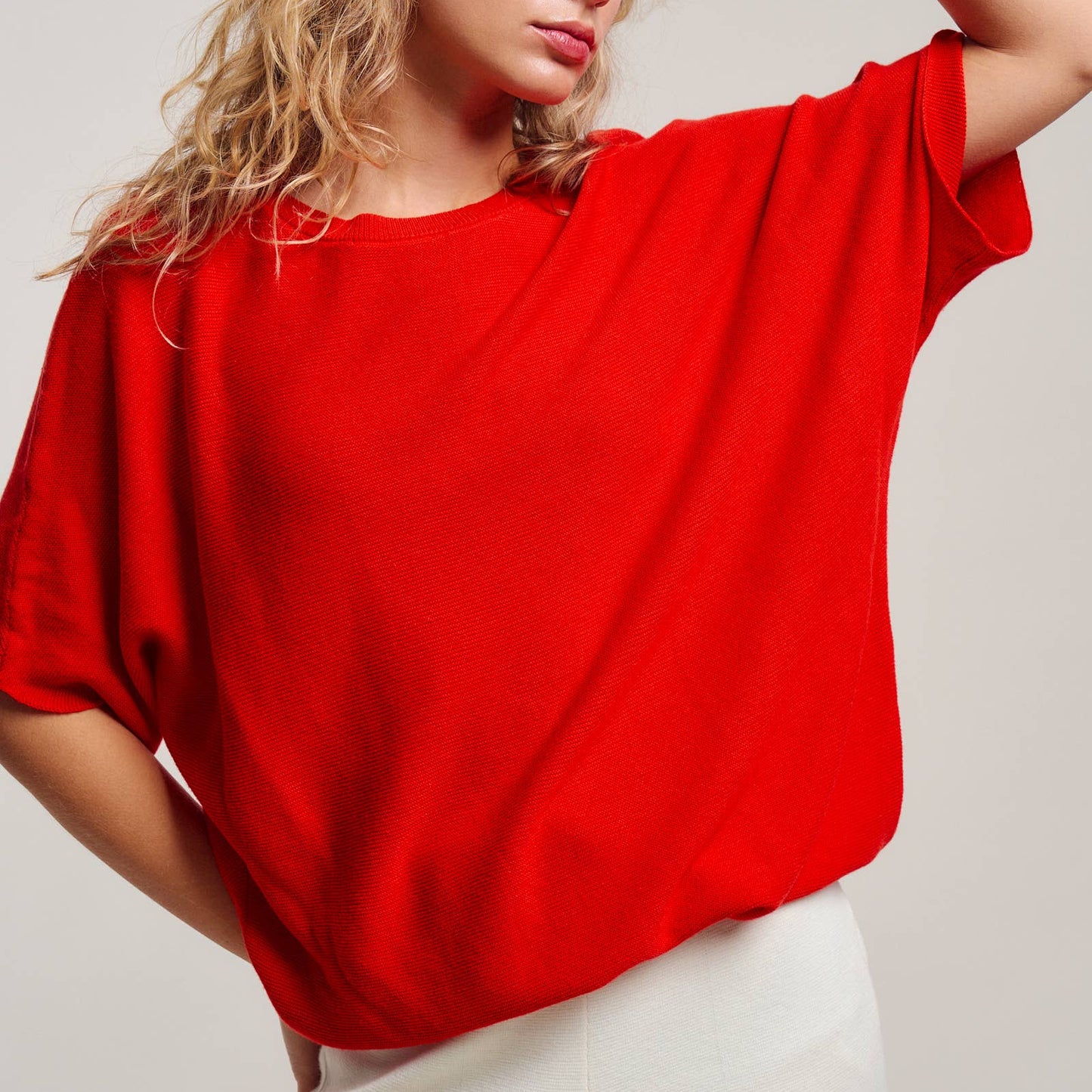 Relaxed Dolman Sleeve Knit Sweater Top