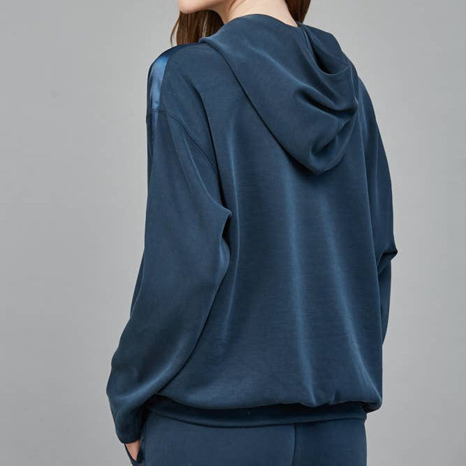 Contrast Satin Trim Detail Hooded Sweatshirt