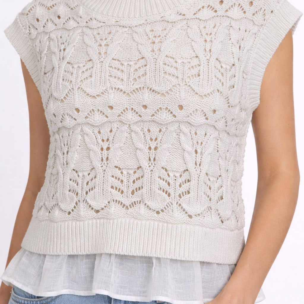 Ivory Crochet Layered Sweater Vest