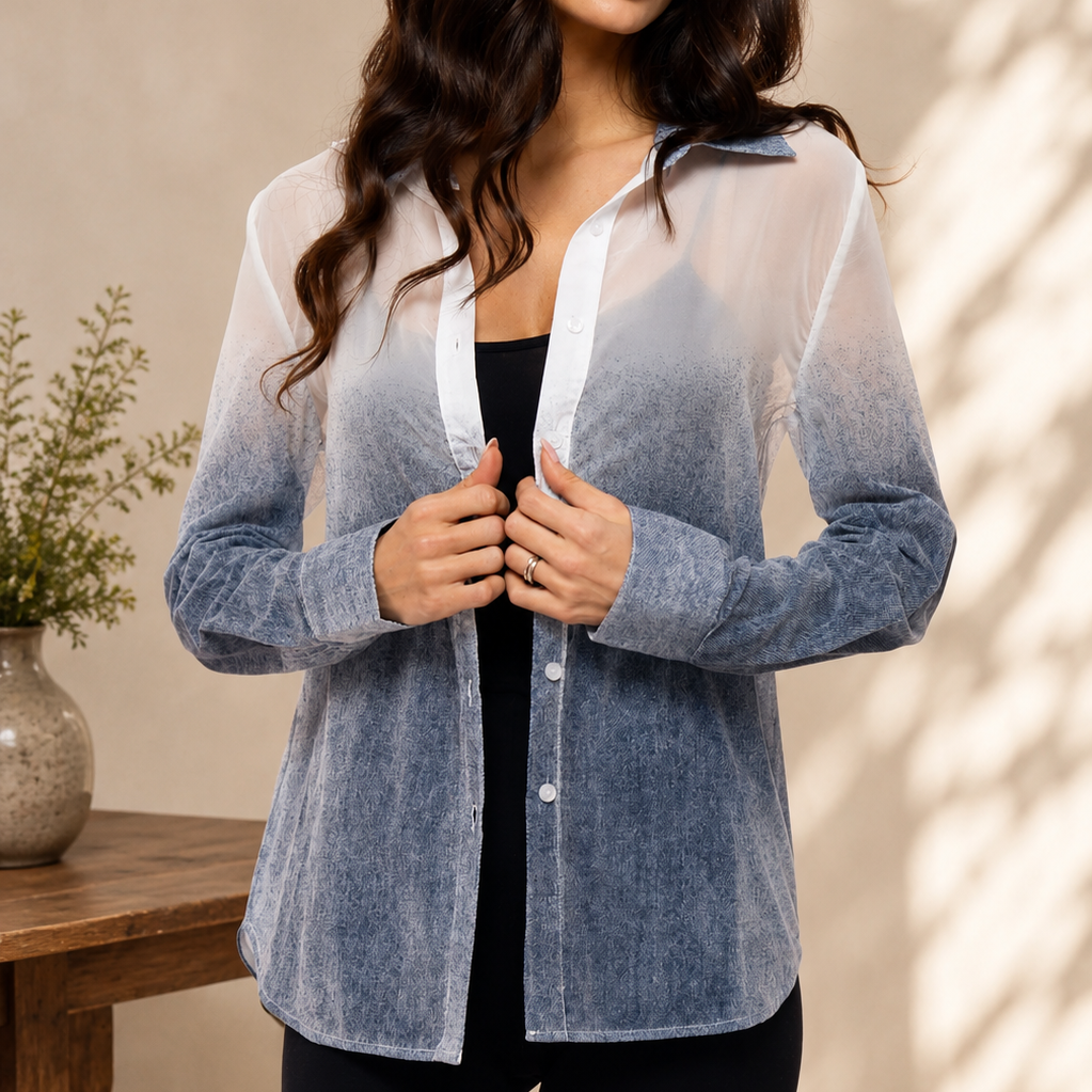 Sheer Ombré Mesh Button-Down Shirt