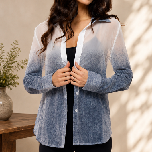 Sheer Ombré Mesh Button-Down Shirt