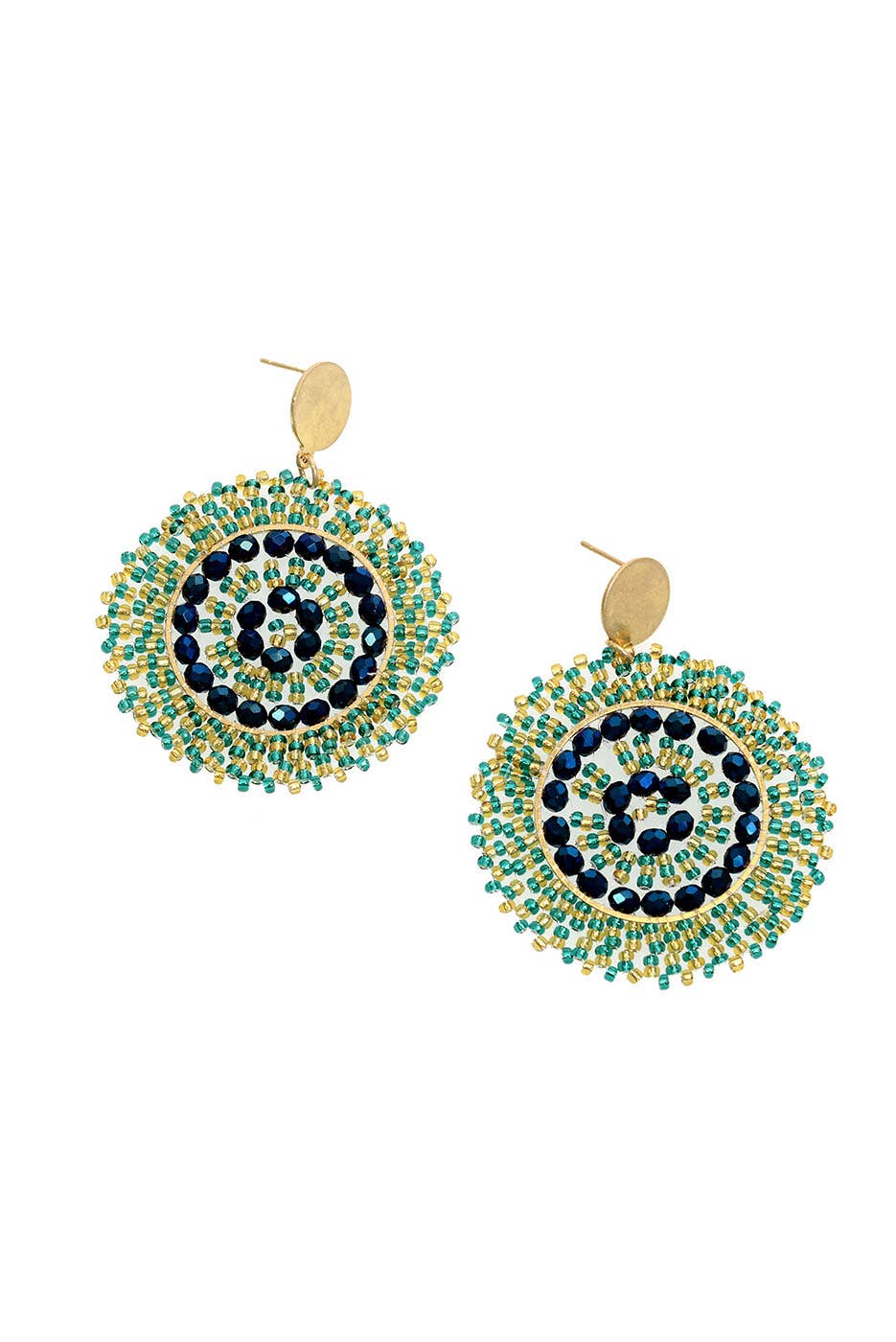 Gold Post Seed Beaded Rosette Wreath Earrings