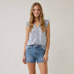 Abstract Printed V-Neck Ruffle Cap Sleeve Blouse