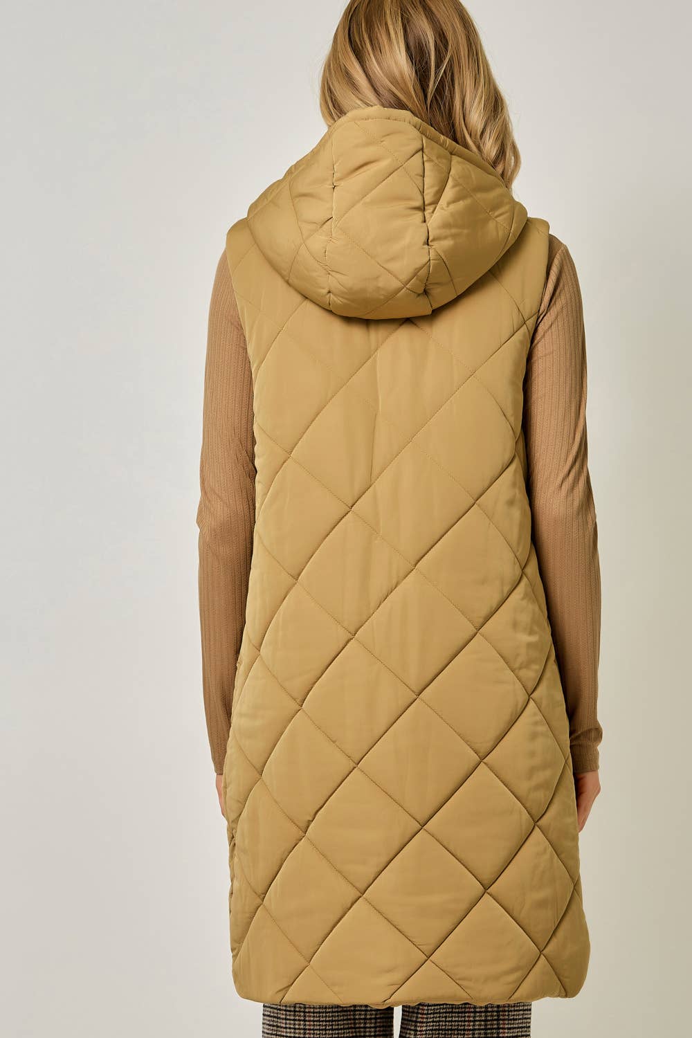Quilted Puffer Long Hoodie Vest