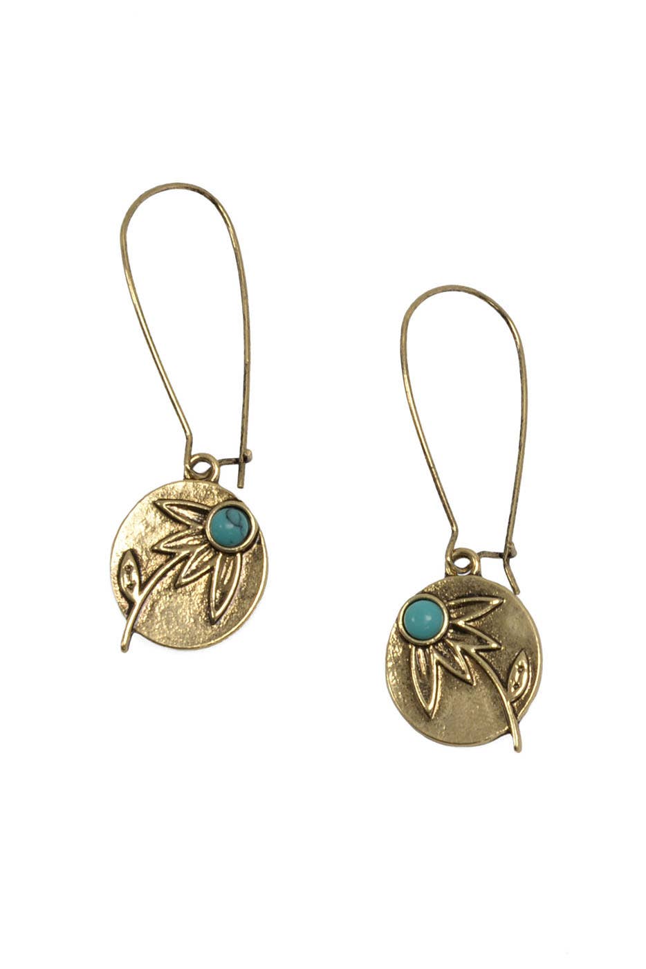 Gold Retro Blue Daisy Pendant Hoops