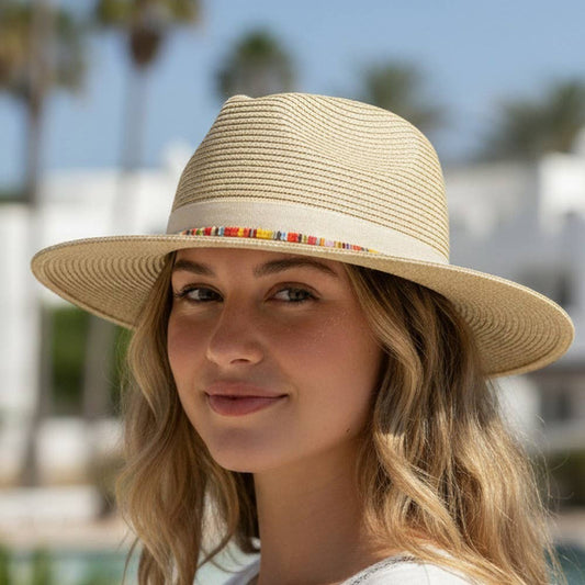 Tan Summer Straw Fedora Hat