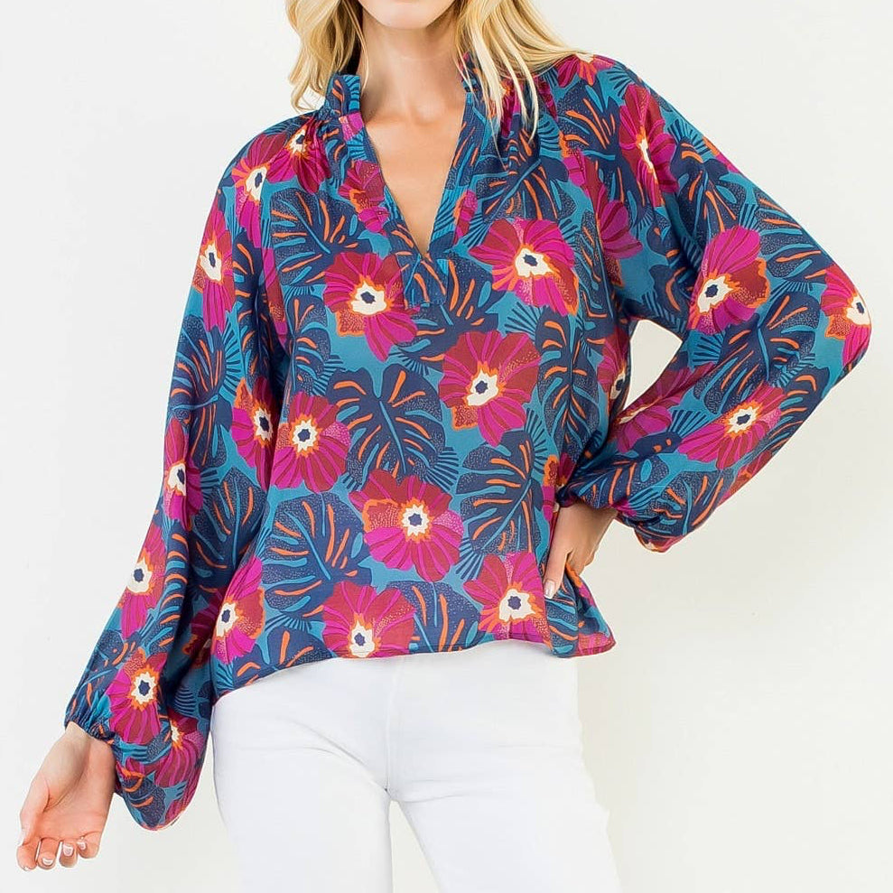 Long Sleeve Flowy Flower Top