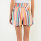 Pink Multicolor High Waist Stripe Shorts with Waist Tie