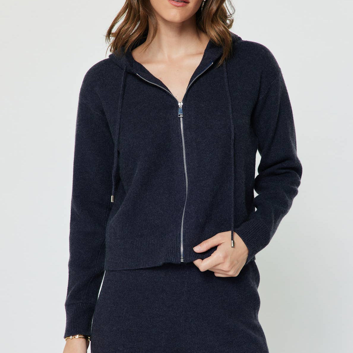 Cropped Knit Hoodie Zip-up