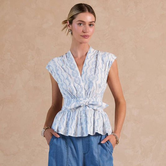 Floral Eyelet V-neck Peplum Blouse