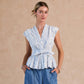 Floral Eyelet V-neck Peplum Blouse